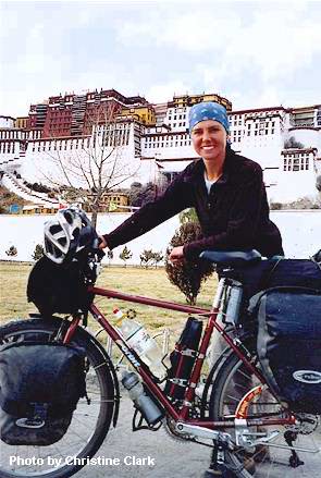 Amelia Oliver on her first day in Lhasa in front of the Potala Palace