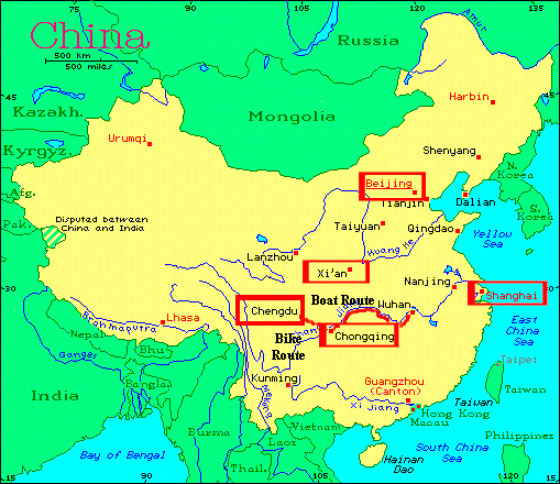 Bike China Adventures - Map of the Beijing, Xi'an, Three Gorges and ...